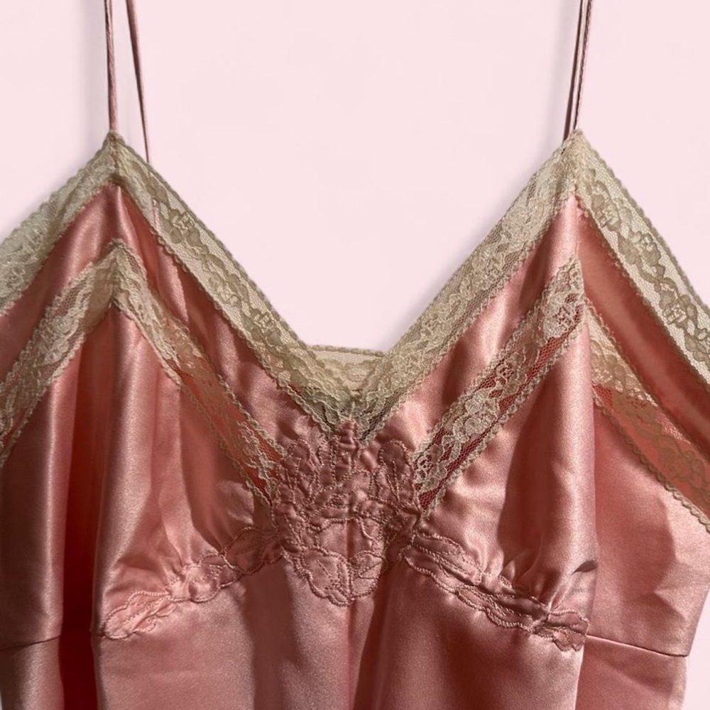 Vintage Victoria's Secret Gold Label Pink Satin Romper with Lace